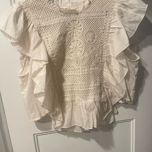 Joie Cream Textured Ruffle Blouse